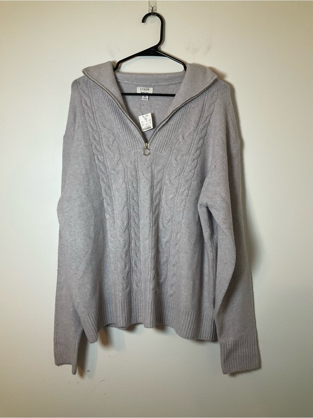 NWT J.Crew Extra Soft Cable Knit Quarter Zip Sweater XL